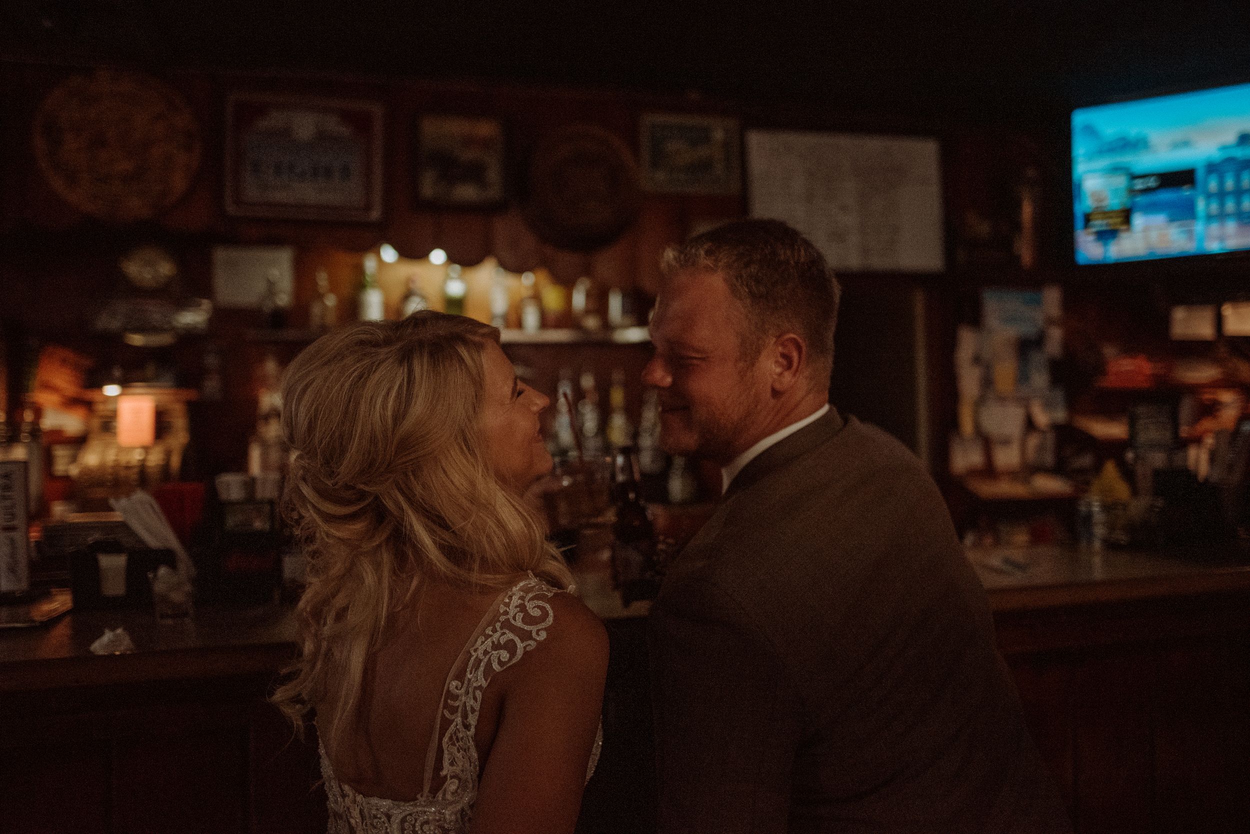 Newlyweds at a vintage bar