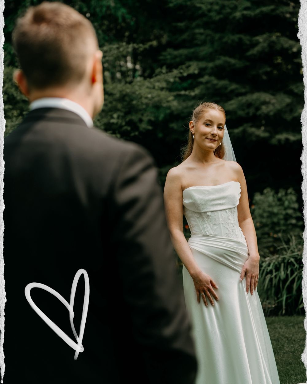 Wedding photograph in a Polaroid-style proof frame