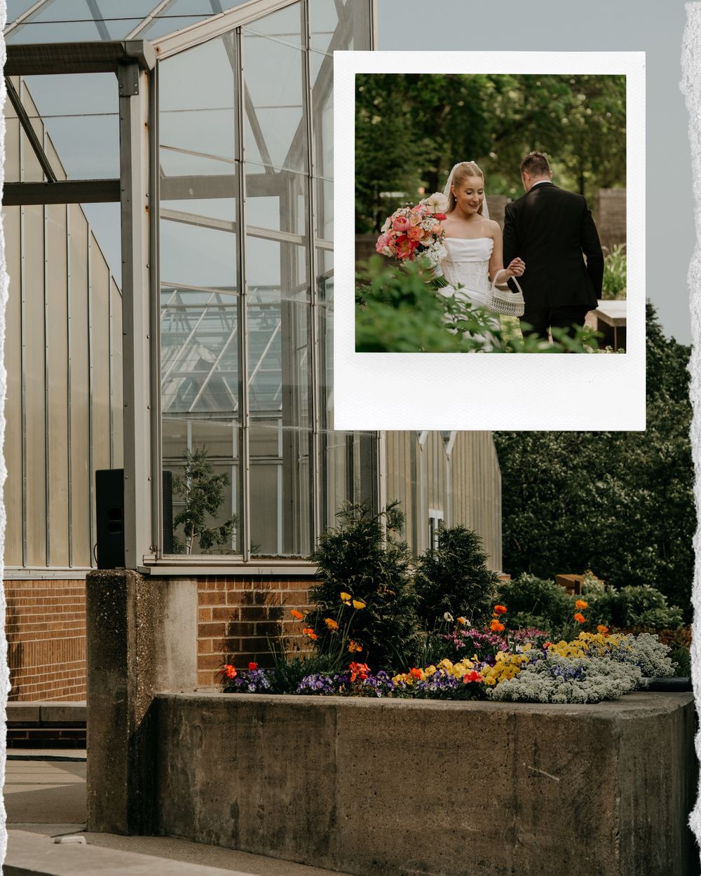 Wedding photograph in a Polaroid-style proof frame