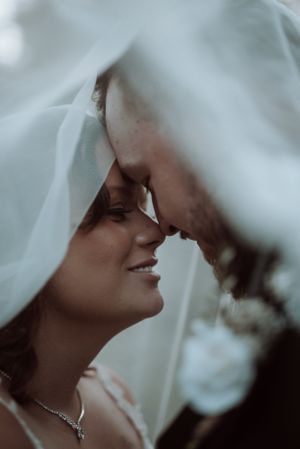 Wedding photograph in a Polaroid-style proof frame