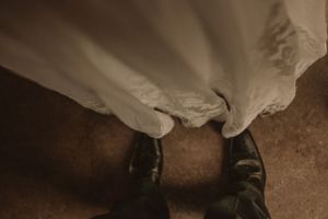 Wedding photograph in a Polaroid-style proof frame